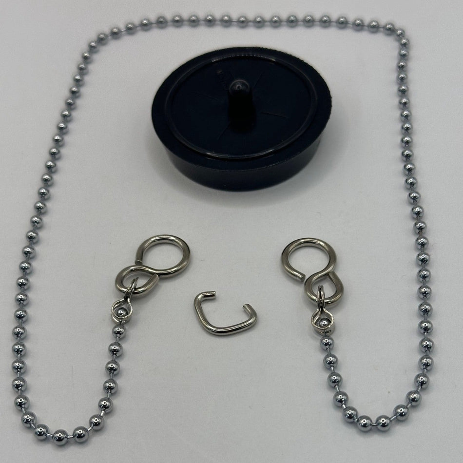 Chrome Plated Ball Chain Bath Assembly + Black Plug