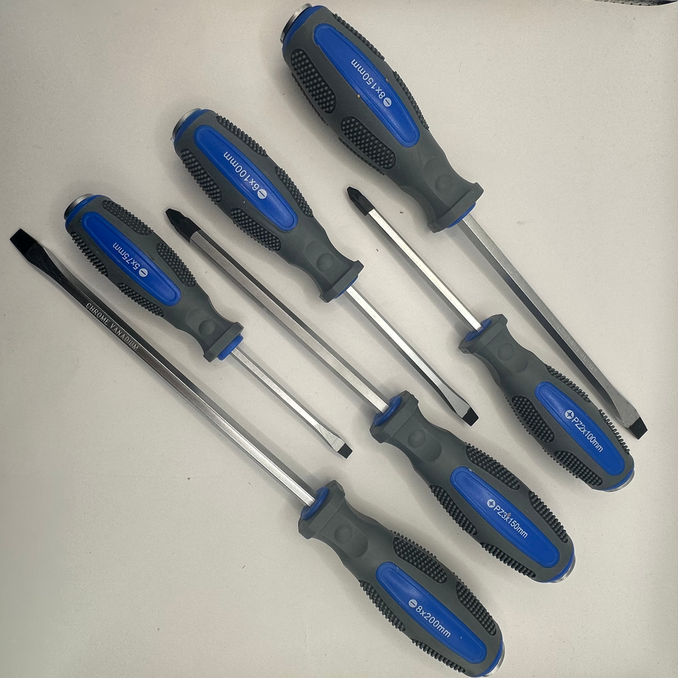 Hammer Through Slotted/Pozi Screwdriver Set - 6 Pieces